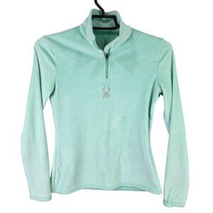Womens Spyder Mint Green 1/2 Zip Fleece Pullover Rhinestone Logo Long Sleeve S